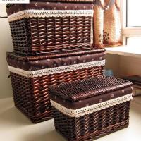 家居藤编带盖收纳筐脏衣篮收纳盒储物筐杂物整理箱柳编收纳箱多色多款多功能生活日用收纳用品时尚创意简约收纳箱
