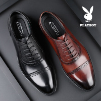 花花公子男鞋秋季皮鞋男真皮英伦商务正装三接头韩版潮流男士鞋子