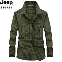 JEEP吉普纯棉薄款长袖衬衫格子男装春秋夏休闲透气衬衣RSC006