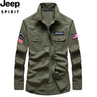 JEEP吉普纯棉薄款长袖衬衫男装春秋夏休闲透气上衣男式衬衣RSC100