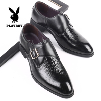 花花公子男鞋春季正品男士商务正装皮鞋鳄鱼纹真皮英伦套脚婚鞋子