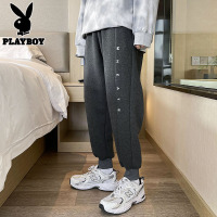 花花公子休闲卫裤男港风ins新款九分裤2021春季宽松潮流束脚裤子
