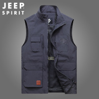 JEEPSPIRIT吉普春夏季2021马甲男钓鱼多袋男坎肩工装摄影褂外套7732A