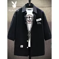 花花公子衬衫男士2021春季韩版潮流帅气七分袖工装衬衣休闲外套男