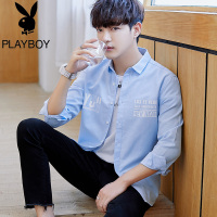 花花公子春季新款长袖衬衫男外衣青年帅气薄款衬衣潮流寸衣服外套