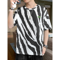 花花公子夏装个性印花t血圆领男装港风打底衫2021新款青少年半袖