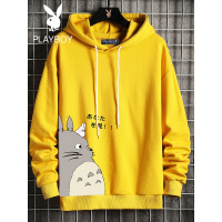 花花公子春季龙猫印花卫衣男连帽上衣服胖子宽松大码港风潮帽衫薄