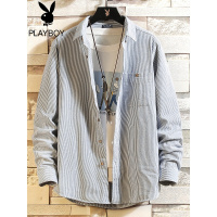 花花公子条纹衬衫男长袖夏季薄款男士外套休闲衬衣夏装2021新款潮