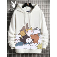 花花公子春秋装猫咪连帽卫衣男加肥码宽松上衣服潮流韩版帽衫外套