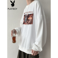 花花公子圆领卫衣男士春秋学生潮流百搭印花套头上衣服打底衫男装