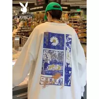 花花公子春秋男新款卫衣圆领宽松潮流日系复古背后印花潮牌情侣款