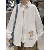 花花公子卡通小恐龙印花长袖衬衫男内搭潮牌春秋季大码日系衬衣