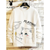 花花公子宽松休闲圆领卫衣男春秋季潮牌猫咪外套大码学生长袖T恤