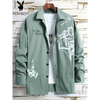 花花公子吊染长袖衬衫男士夏季薄款宽松工装春秋休闲衬衣外套潮流