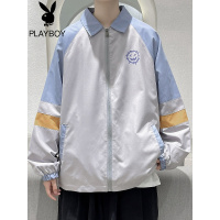 花花公子拼色外套男ins潮痞帅春秋新款翻领上衣夹克港风宽松褂子