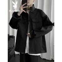 花花公子黑色外套男春秋款2021年新款潮牌复古港风外衣夹克衫上衣