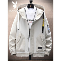 花花公子连帽夹克男2021春秋季新款韩版潮流上衣服青年工装外套男