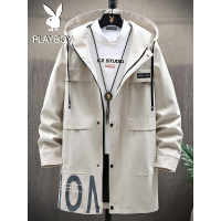 花花公子风衣外套男春秋季中长款秋装大衣男士卡其色休闲工装夹克