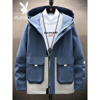 花花公子男士外套ins春秋款韩版潮流秋季休闲工装连帽夹克帅气男