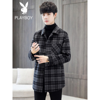 花花公子冬季新款格子双面呢外套休闲帅气保暖长袖百搭呢子外套男