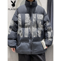 花花公子男装宽松立领长袖外套冬季保暖字母印花青年男棉衣潮