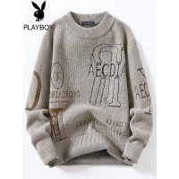 花花公子半高领毛衣男士冬季潮流休闲打底针织衫字母印花个性线衣