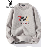 花花公子男士一体绒毛衣冬装时尚字母印花潮流圆领套头线衫男