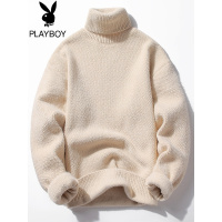 花花公子2021年秋冬季可翻高领毛衣男装宽松青少年纯色打底针织衫