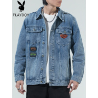 花花公子牛仔外套男士春秋季2022年新款翻领夹克男帅气休闲上衣服