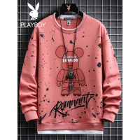 花花公子潮牌宽松男士卫衣卡通小熊字母印花圆领长袖打底青少年潮