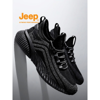 jeep男鞋春季新款爆米花飞织减震跑步运动鞋潮流男士户外防泼水鞋