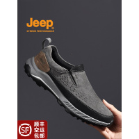 jeep男鞋新款懒人一脚蹬休闲鞋男真皮软底轻便防滑中老年爸爸鞋子