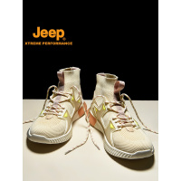JEEP男鞋休闲鞋春夏季透气飞织网面运动鞋潮流百搭高帮跑步袜子鞋