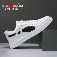 公牛世家男鞋透气春夏季2021新款潮流真皮小白鞋运动休闲板鞋子男