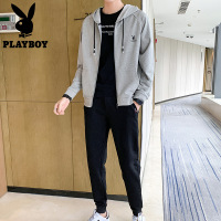 花花公子套装男春开衫连帽卫衣卫裤一套搭配薄款运动服两件套