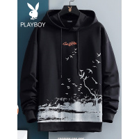 花花公子春秋字母印花连帽衫卫衣男士宽松衣服潮牌休闲青少年外套