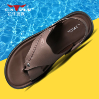 公牛世家皮凉鞋男真皮2022夏季外穿夹脚凉拖鞋防滑软底男士沙滩鞋