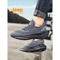 jeep男鞋2022新款飞织网面减震跑步鞋男轻便黑色休闲运动鞋防水鞋