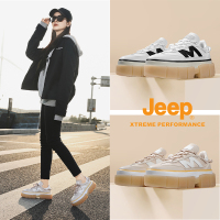 Jeep松糕底女鞋透气低帮老爹鞋子厚底增高小白鞋女新款时尚休闲鞋