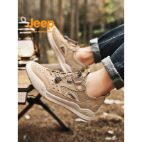 jeep男鞋夏季薄款透气防臭镂空网鞋男士真皮运动休闲鞋新款旅游鞋