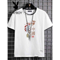 花花公子春夏潮牌个性宽松国风文字印花男士圆领短袖T恤潮牌