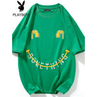 花花公子2022夏季新款半袖笑脸印花男士圆领T恤衫宽松休闲短袖男