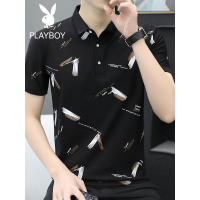 花花公子冰丝短袖T恤男2022夏季新款翻领polo衫潮牌半袖夏装上衣