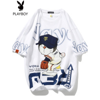 花花公子棒球猫夏季2022新款男士短袖T恤潮牌潮流宽松百搭冰丝衣