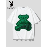 花花公子小熊T恤男潮2022夏季字母新款卡通绣花圆领体恤短袖薄款
