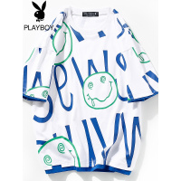 花花公子夏季男士短袖T恤2022新款潮流青少年ins港风笑脸宽松上衣
