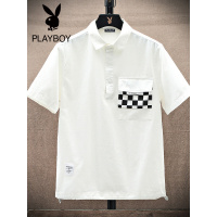 花花公子口袋短袖翻领T恤男士2022夏季宽松百搭潮流潮牌polo衫ins