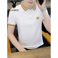 花花公子夏季短袖T恤翻领男士半袖潮流新款帅气韩版修身POLO衫男