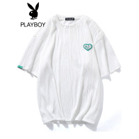 花花公子男装夏季潮牌爱心短袖T恤男韩版潮流宽松圆领五分半袖潮
