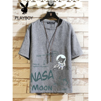 花花公子男T恤短袖ins潮牌潮流2022新款夏季男士半袖亚麻上衣服潮